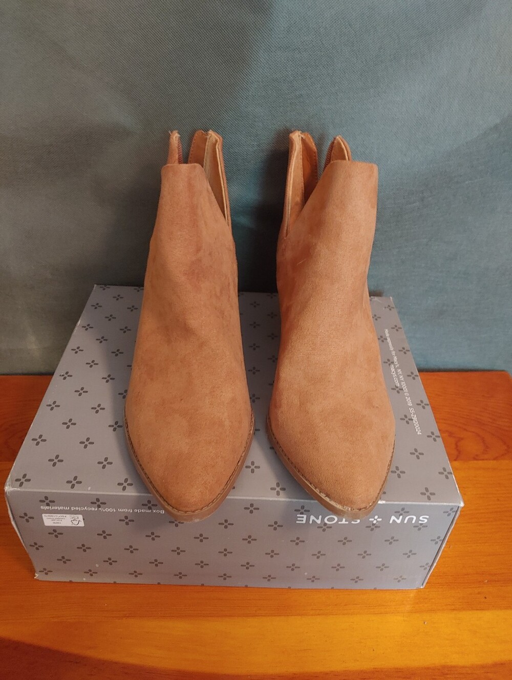 Suede Almond-Toe Ankle Boots in Tan, New